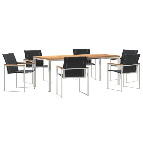 7-teiliges Garten Esszimmer Set aus massivem Akazienholz, Outdoor Esstisch 200x90x74.5 cm aus massivem Akazienholz