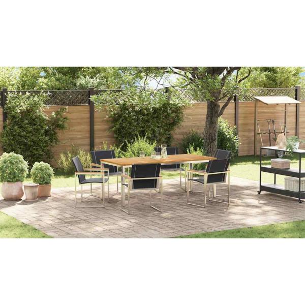 7-teiliges Garten Esszimmer Set aus massivem Akazienholz, Outdoor Esstisch 200x90x74.5 cm aus massivem Akazienholz