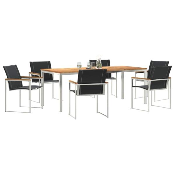 7-teiliges Garten Esszimmer Set aus massivem Akazienholz, Outdoor Esstisch 200x90x74.5 cm aus massivem Akazienholz