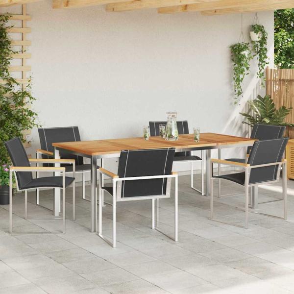 7-teiliges Garten Esszimmer Set aus massivem Akazienholz, Outdoor Esstisch 200x90x74.5 cm aus massivem Akazienholz