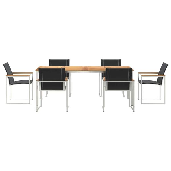 7-teiliges Garten Esszimmer Set aus massivem Akazienholz, Outdoor Esstisch 200x90x74.5 cm aus massivem Akazienholz