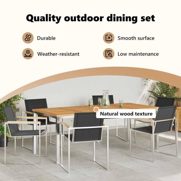 7-teiliges Garten Esszimmer Set aus massivem Akazienholz, Outdoor Esstisch 200x90x74.5 cm aus massivem Akazienholz