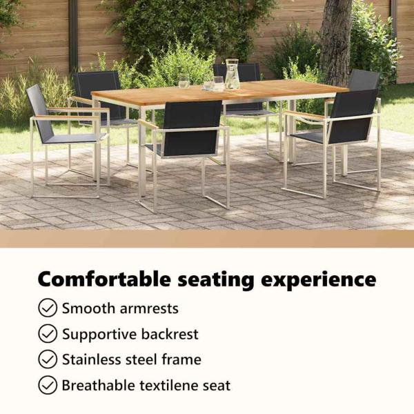 7-teiliges Garten Esszimmer Set aus massivem Akazienholz, Outdoor Esstisch 200x90x74.5 cm aus massivem Akazienholz
