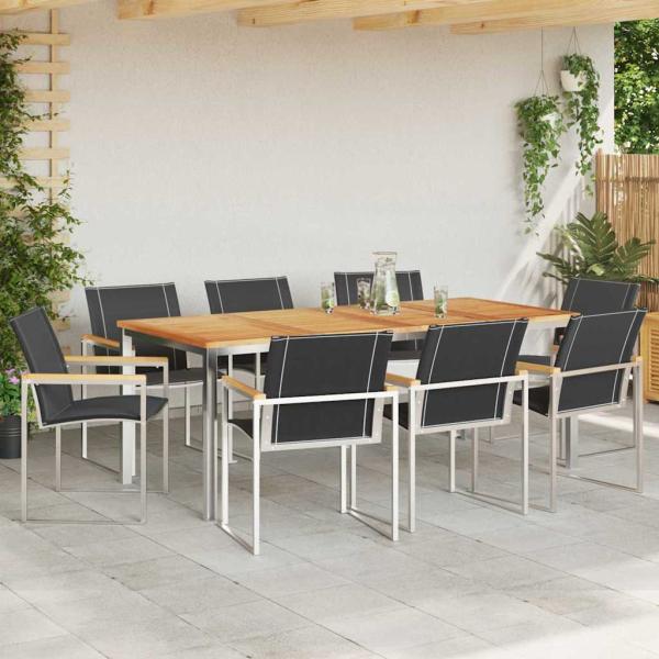 9-teilige Garten Essgruppe aus massivem Akazienholz, Outdoor Esstisch 200x90x74.5 cm aus massivem Akazienholz
