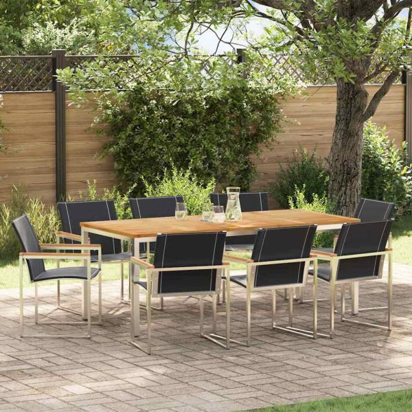 9-teilige Garten Essgruppe aus massivem Akazienholz, Outdoor Esstisch 200x90x74.5 cm aus massivem Akazienholz