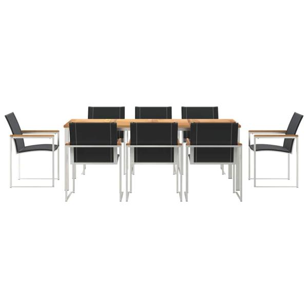 9-teilige Garten Essgruppe aus massivem Akazienholz, Outdoor Esstisch 200x90x74.5 cm aus massivem Akazienholz