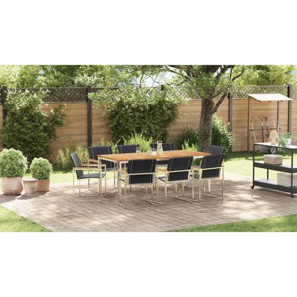 9-teilige Garten Essgruppe aus massivem Akazienholz, Outdoor Esstisch 200x90x74.5 cm aus massivem Akazienholz