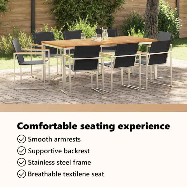 9-teilige Garten Essgruppe aus massivem Akazienholz, Outdoor Esstisch 200x90x74.5 cm aus massivem Akazienholz
