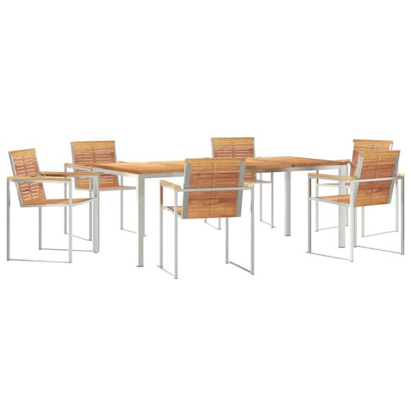 7-teiliges Garten-Essset aus massivem Teakholz, Außentisch 200x90x74.5 cm aus massivem Teakholz
