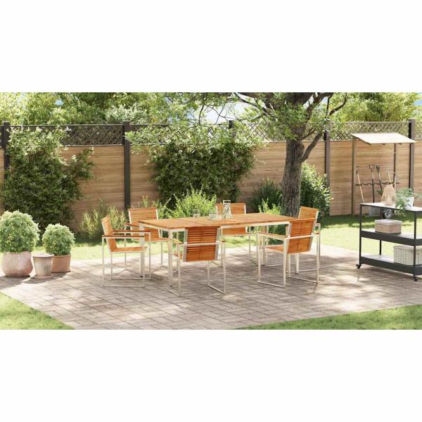 7-teiliges Garten-Essset aus massivem Teakholz, Außentisch 200x90x74.5 cm aus massivem Teakholz