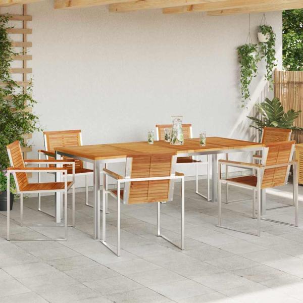 7-teiliges Garten-Essset aus massivem Teakholz, Außentisch 200x90x74.5 cm aus massivem Teakholz