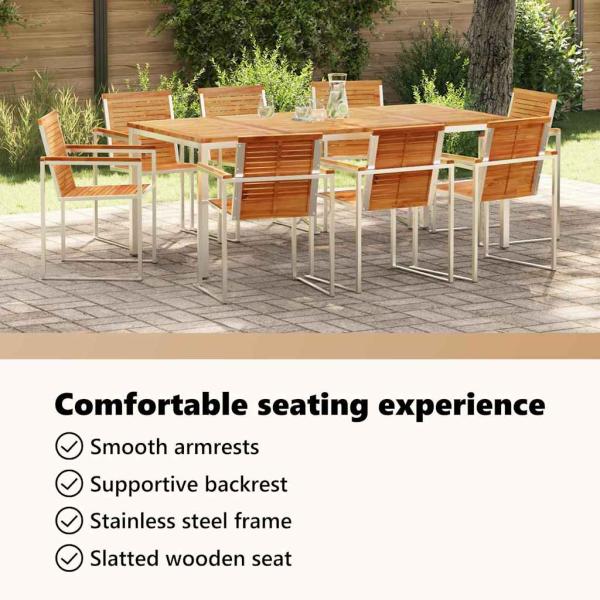 9-teiliges Garten Esszimmer Set aus massivem Teakholz, Außenspeisetisch 200x90x74,5 cm aus massivem Teakholz