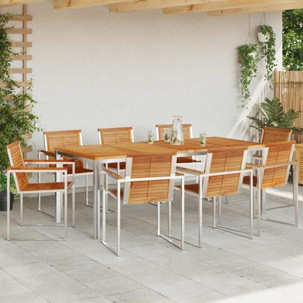 9-teiliges Garten Esszimmer Set aus massivem Teakholz, Außenspeisetisch 200x90x74,5 cm aus massivem Teakholz