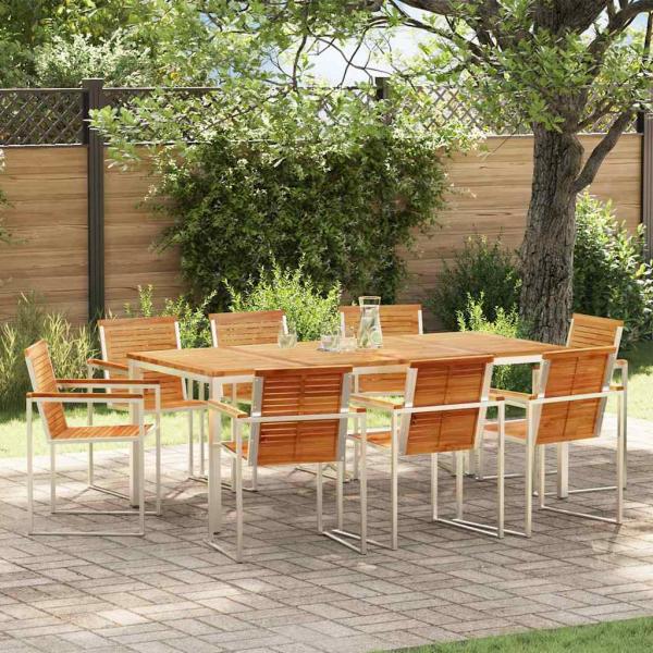 9-teiliges Garten Esszimmer Set aus massivem Teakholz, Außenspeisetisch 200x90x74,5 cm aus massivem Teakholz