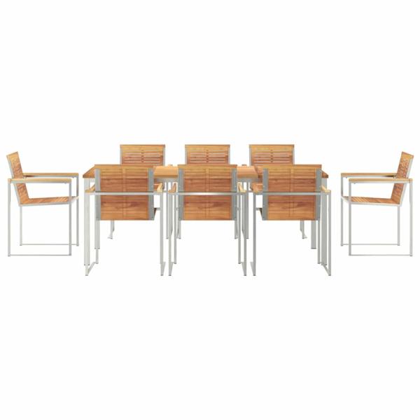 9-teiliges Garten Esszimmer Set aus massivem Teakholz, Außenspeisetisch 200x90x74,5 cm aus massivem Teakholz