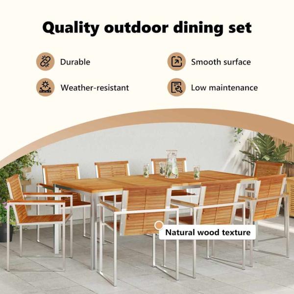 9-teiliges Garten Esszimmer Set aus massivem Teakholz, Außenspeisetisch 200x90x74,5 cm aus massivem Teakholz