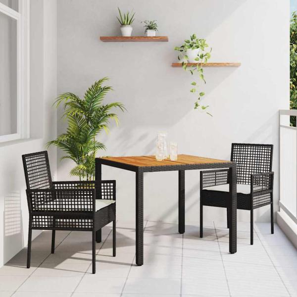 ARDEBO.de - Essplatz Set mit 3 Teilen Schwarz Holz Langlebig Patio-Möbel