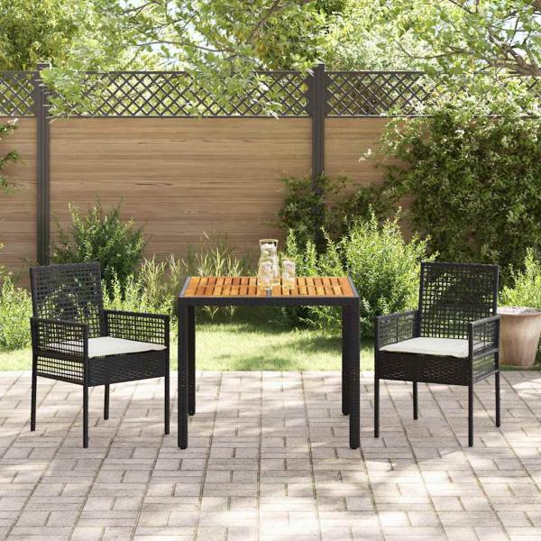 Essplatz Set mit 3 Teilen Schwarz Holz Langlebig Patio-Möbel