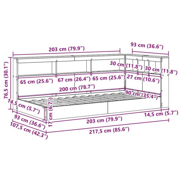Bücherregal Bett Weiß 90x200 cm aus stranggepresstem Holz