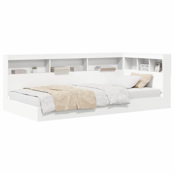 Bücherregal Bett Weiß 90x200 cm aus stranggepresstem Holz
