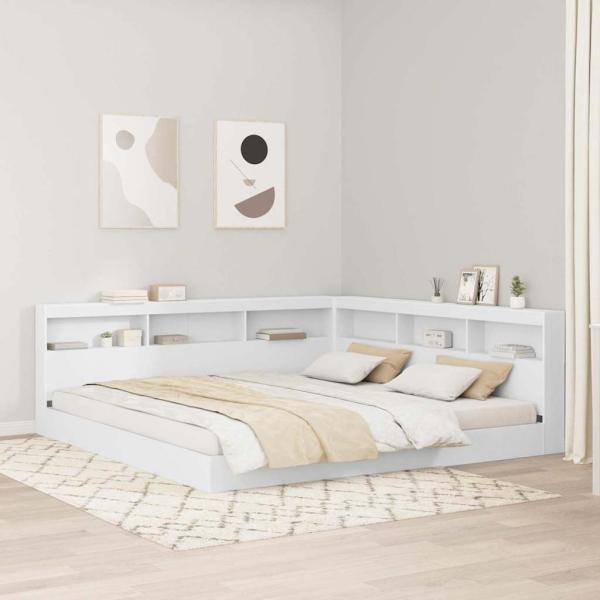 Bücherregal-Bett mit Kopfteil Weiß 180 x 200 cm Holzwerkstoff