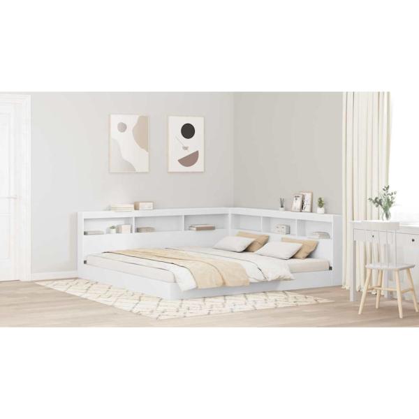 Bücherregal-Bett mit Kopfteil Weiß 180 x 200 cm Holzwerkstoff