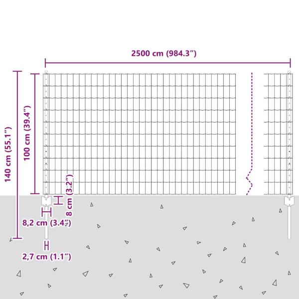 Euro Zaun mit 22 U-Pfosten Grau 1x25 m Stahl