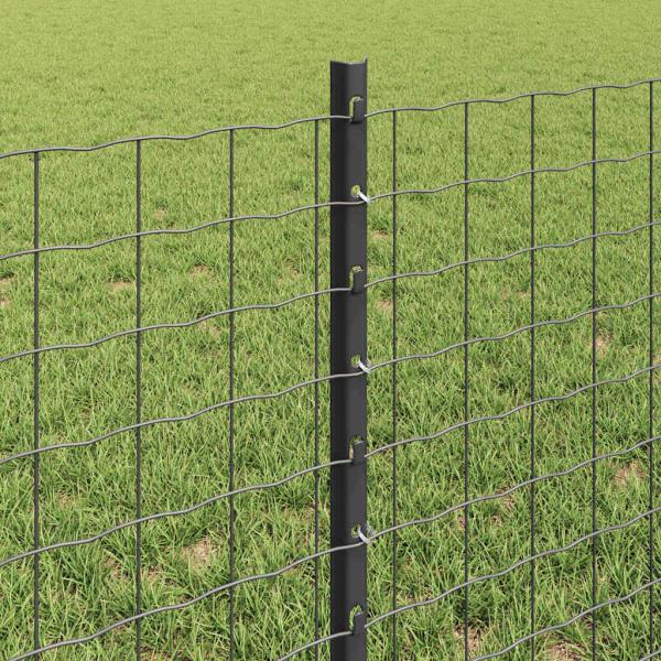 Eurozaun mit 22 U-Pfosten Grau 0,6x50 m Stahl