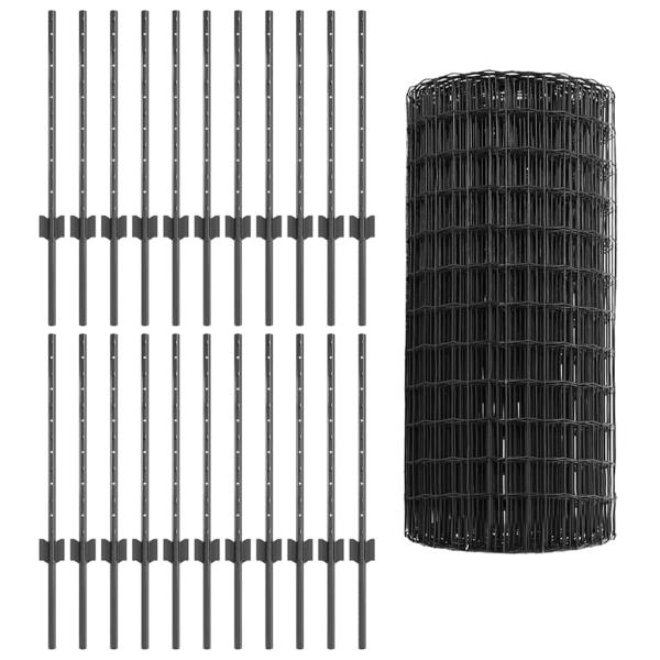 Eurozaun mit 22 U-Pfosten Grau 0,6x50 m Stahl