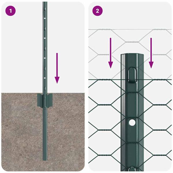 Pfosten 5 Stück U-Kanal Grün 40 cm Stahl, Sechseckzaun Grün 0,4x10 m Stahl