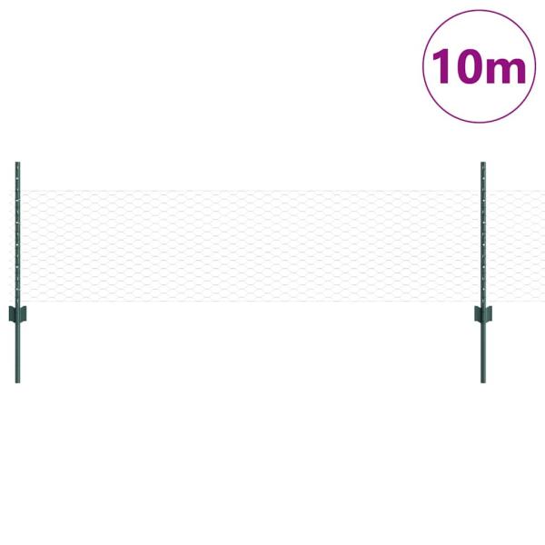 Zaunpfosten 5 Stück U-Profil grün 80 cm Stahl, Sechseckzaun grün 0,5x10 m Stahl