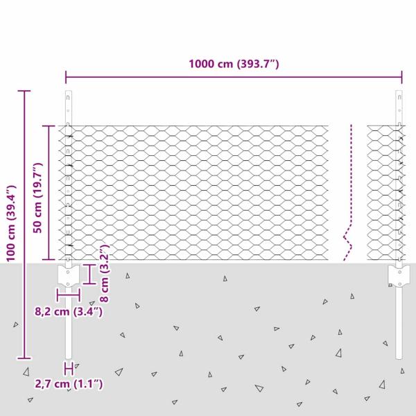 Zaunpfosten 5 Stück U-Profil grün 80 cm Stahl, Sechseckzaun grün 0,5x10 m Stahl