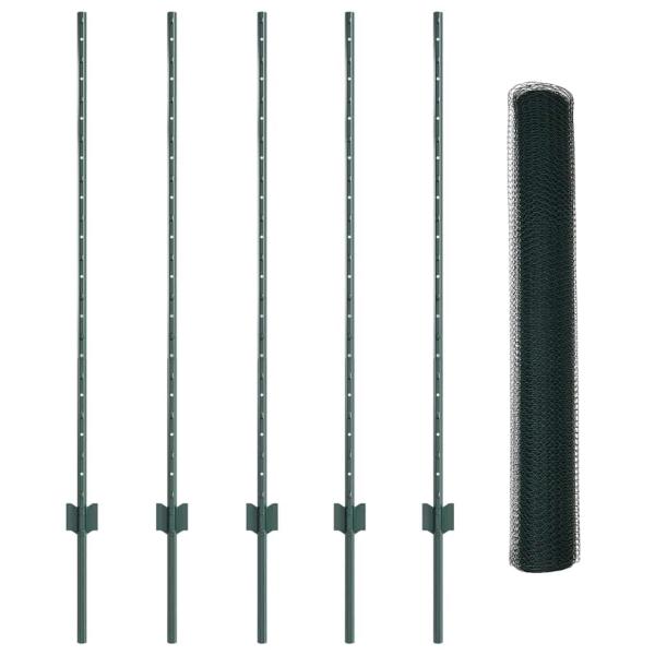 Zaunpfosten 5 Stück U-Profil Grün 120 cm Stahl, Sechseckzaun Grün 1,2x10 m Stahl