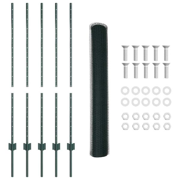 Zaunpfosten 5 Stück U-Profil Grün 120 cm Stahl, Sechseckzaun Grün 1,2x10 m Stahl