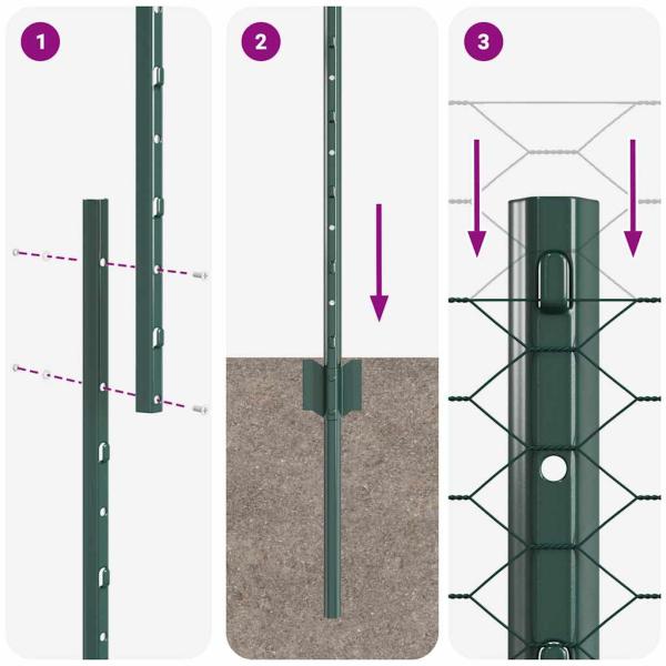 Zaunpfosten 5 Stück U-Profil Grün 120 cm Stahl, Sechseckzaun Grün 1,2x10 m Stahl