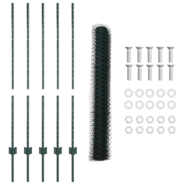 Zaunpfosten 5 Stk U-Kanal Grün 120 cm Stahl, Hexagonzaun Grün 1,2 x 10 m Stahl
