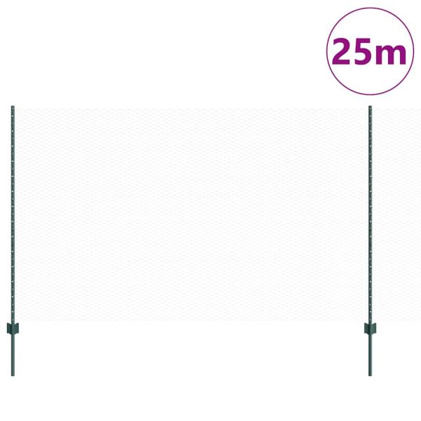 Zaunpfosten 11 Stück U-Kanal Grün 140 cm Stahl, Sechseckzaun Grün 1,4x25 m Stahl