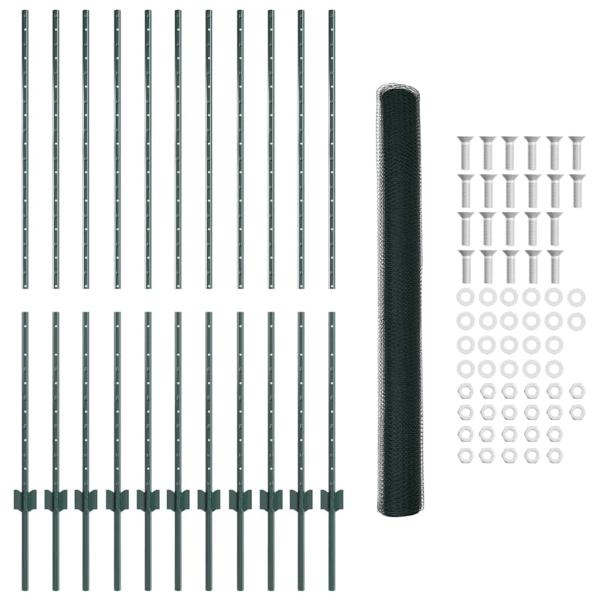 Zaunpfosten 11 Stück U-Kanal Grün 140 cm Stahl, Sechseckzaun Grün 1,4x25 m Stahl