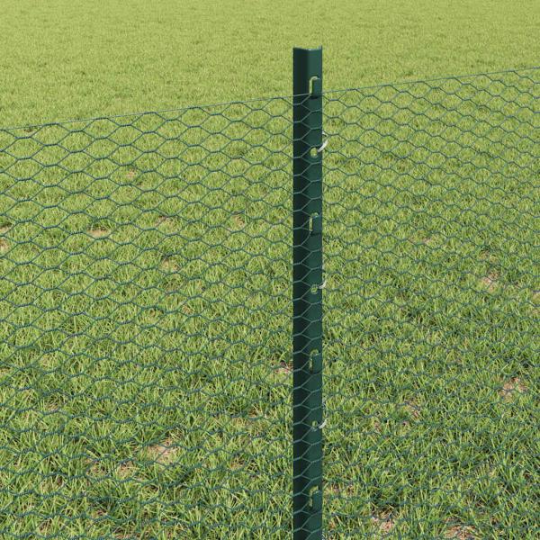 Zaunpfosten 11 Stück U-Kanal grün 60 cm Stahl, Sechseckzaun grün 0.6x50 m Stahl