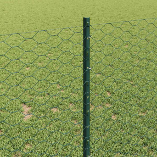 Zaunpfosten 11 Stück U-Kanal Grün 100 cm Stahl, Sechseckzaun Grün 1x50 m Stahl