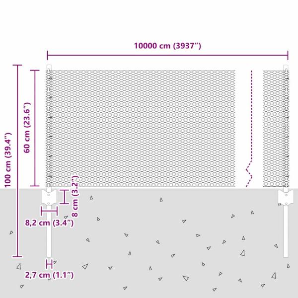 Zaunpfosten 11 Stk U-Kanal Grau 60 cm Stahl, Sechseckzaun Grau 0.6x100 m Stahl