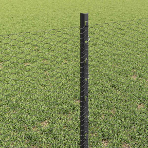 Zaunpfosten 11 Stk U-Kanal Grau 60 cm Stahl, Sechseckzaun Grau 0.6x100 m Stahl