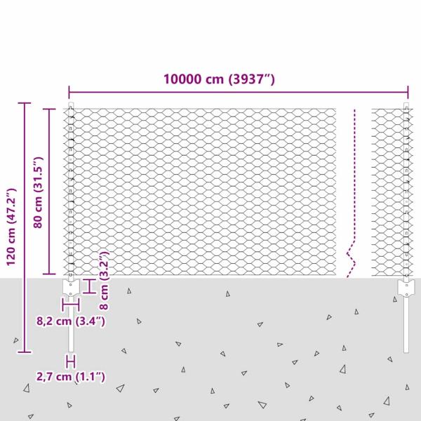 Zaunpfosten 11 Stück U-Kanal Grau 80 cm Stahl, Sechseckzaun Grau 0.8x100 m Stahl