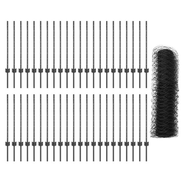 Zaunpfosten 11 Stück U-Kanal Grau 80 cm Stahl, Sechseckzaun Grau 0.8x100 m Stahl
