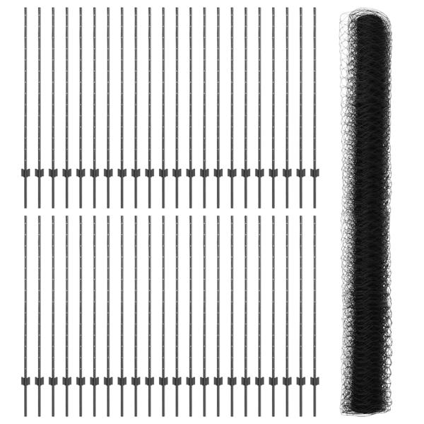 Zaunpfosten 22 Stück U-Kanal Grau 140 cm Stahl, Sechseckzaun Grau 1.4x100 m Stahl