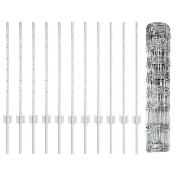 Zaunpfosten 11 Stk U-Profil 80 cm Verzinkter Stahl, Weidezaun 0,8x25 m Verzinkter Stahl