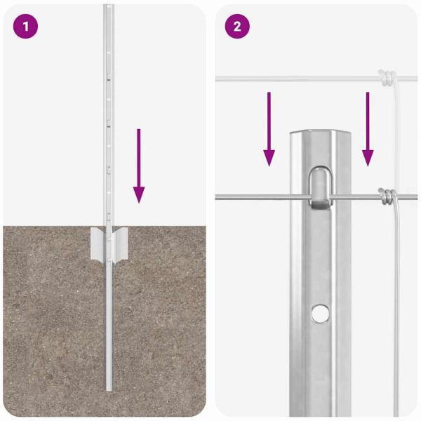 Zaunpfosten 11 Stk U-Profil 80 cm Verzinkter Stahl, Weidezaun 0,8x25 m Verzinkter Stahl