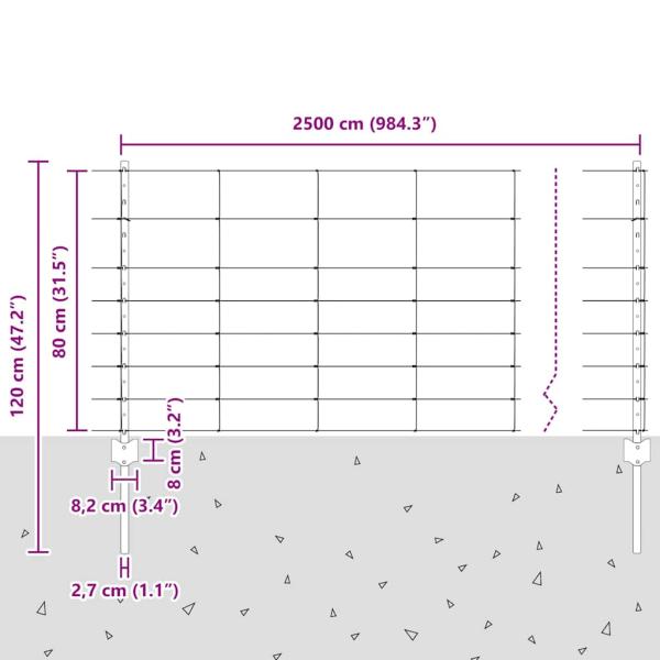 Zaunpfosten 11 Stk U-Profil 80 cm Verzinkter Stahl, Weidezaun 0,8x25 m Verzinkter Stahl