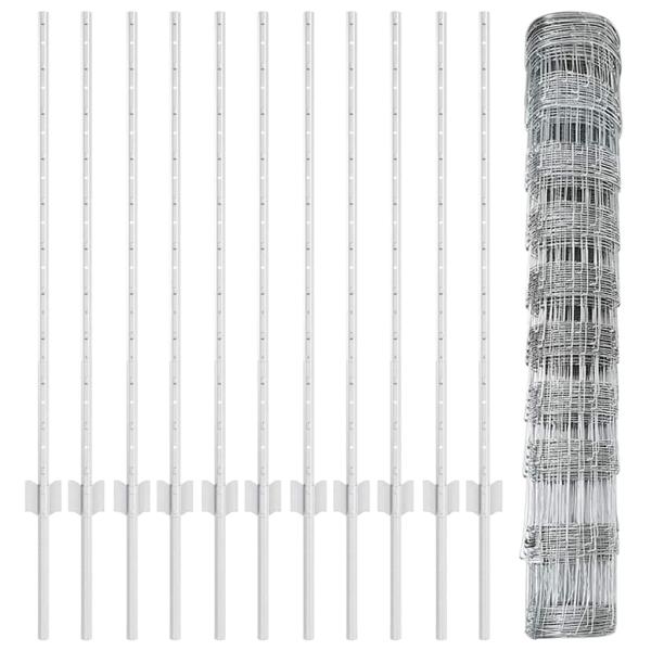 Zaunpfosten 22 Stück U-Profil 100 cm feuerverzinkter Stahl, Wildschutzzaun 1x25 m feuerverzinkter Stahl