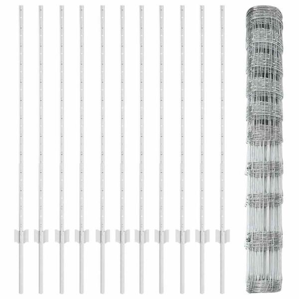Zaunpfosten 22 Stk. U-Profil 120 cm Verzinkter Stahl, Feldzaun 1,2x25 m Verzinkter Stahl